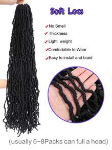 1-6 包新款仿 Locs 钩针假发，超长预绕软 Locs，合成钩针接发，适合圣诞礼物（1b#） - 黑色 - 查看 7