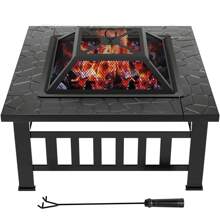 Rankok 32-Inch Fire Pits Outdoor Patio Metal Multifunctional Firepit Table With Waterproof Cover For Camping Bonfire Party Picnic BBQ Backyard Garden Outside Heating,Black - Black - View 1
