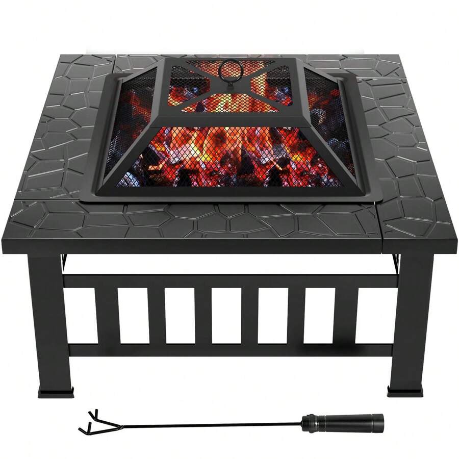 Rankok 32-Inch Fire Pits Outdoor Patio Metal Multifunctional Firepit Table With Waterproof Cover For Camping Bonfire Party Picnic BBQ Backyard Garden Outside Heating,Black - Black - View 1