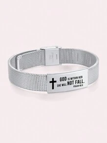 1入組可調式不鏽鋼網狀手鍊,刻有圖案,可供男女日常佩戴或作為聖誕、新年禮物