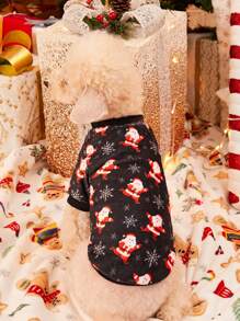 PETSIN 1 件寵物聖誕主題雪花和聖誕老人無帽運動衫,珊瑚絨製成 - 彩色 - 查看 1