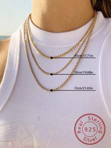 FOREVER QUEEN S925純銀鎖骨鍊電鍍捻曲鎖鏈扭繩鏈成品男士鍊男士父親 - 金黃色 - 查看 2