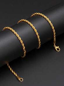 FOREVER QUEEN S925純銀鎖骨鍊電鍍捻曲鎖鏈扭繩鏈成品男士鍊男士父親 - 金黃色 - 查看 3