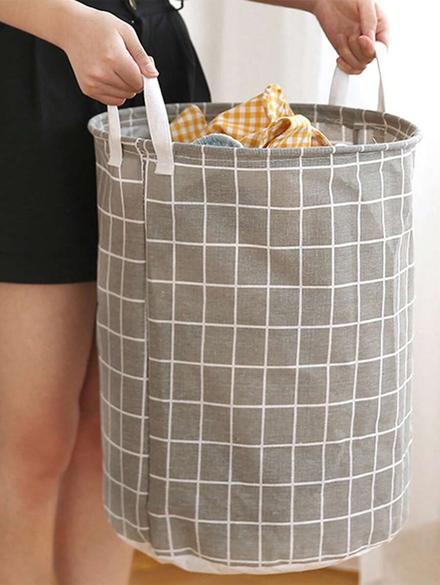 1只18英寸亞麻污衣籃,可折疊圓形防水組織桶,適用於裝衣物、兒童玩具等物品,具有大容量存儲功能,帶手柄 - Grey - 查看 1