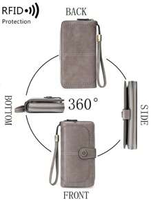 RFID 女士时尚复古大容量拉链 PU 皮革休闲零钱包 2 种款式可选 女士钱包 钱包 长款钱包 腕带钱包 - 灰色 - 查看 4