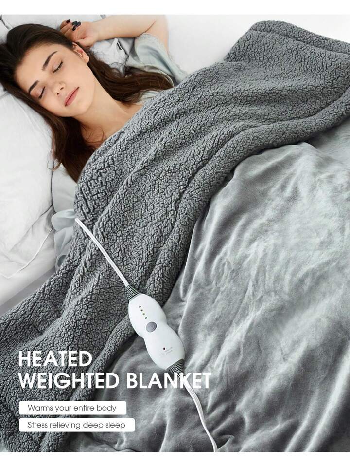 Heated Weighted Sherpa Fleece Blanket with Fast Heating - Twin Size, 15  lbs, 4 Heating Levels, 2 Hours Timer Auto Off - for Adults, 48 x 72 inches,  Grey | SHEIN USA