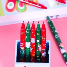 5pcs Christmas Themed Needle-tip Water-based Neutral Pen For Students - Black - View 5