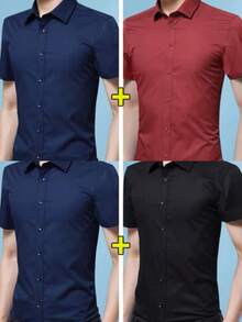 Men Shirts - 酒紅色 - 查看 2