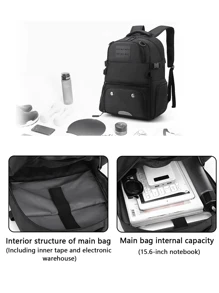 1 套 35L 大容量背包，配铝合金泵和 2 个泵针，可容纳 15.6 英寸笔记本电脑包，防水耐磨黑色运动训练器材包，带网眼口袋和独立鞋隔层的健身包，适用于男女户外骑行游泳旅行，可容纳头盔足球排球橄榄球篮球背包 - 黑色 - 查看 3