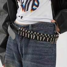 Street Bullet Rivet Belts Personalized Black Belt Fantastic Pu Leather Belt For Jeans Hip Hop - Black - View 2