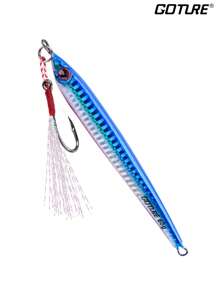 Goture 1pc Blue Jig Fishing Lure Metal Slow Fall Vertical Jig Sinking Lead Flat Jigs with Hook for Saltwater 60g/80g/100g/150g(2.12oz/2.82oz/3.53oz/5.29oz) - Blue - View 2