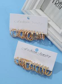 24入組c形假珍珠耳環套裝 - 金黃色 - 查看 2