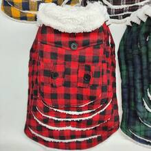 1入組超厚胸腰部分可調式魔術貼寵物服飾，紅綠相間方格紋，適合不同大小的寵物，適用於聖誕或冬季 - 紅色 - 查看 5