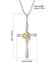 FOREVER QUEEN 1入組S925純銀蛇造型十字吊墜項鍊適合女士,時尚首飾類禮品