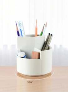 1pc 360-degree Rotating Storage Rack For Stationery, Cosmetics And Daily Essentials - White - View 2