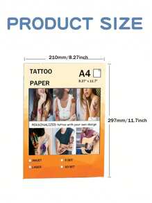 5张A4防水临时纹身纸 | DIY定制皮肤艺术 | 兼容喷墨/激光打印机