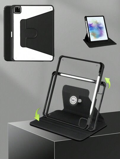 1pc Transparent Pink 360° Rotating Acrylic Tablet Stand With Pen Slot, Adjustable Holder Compatible With IPad Mini 6/7, 9.7, 10.2, 10.5, Air 4/5, 10th, 10.9, Pro 11", Air 11" (M2), Air 13" (M2), Pro 11" (M4), Pro 13" (M4) 2024, 12.9", IPad Air 13" (M3) 2025, IPad Air 11" (M3) 2025, IPad (A16) 11" 11th Gen 2025, Shockproof Design (Tablet Not Included)