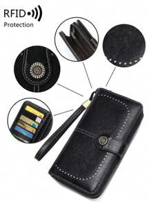 RFID Thời trang nữ cổ điển sức chứa lớn khóa kéo da PU thường ngày đồng xu cho phụ nữ 2 kiểu dáng để lựa chọn cho ví nam ví dài ví đeo tay - màu đen - Xem 5