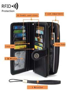 RFID Thời trang nữ cổ điển sức chứa lớn khóa kéo da PU thường ngày đồng xu cho phụ nữ 2 kiểu dáng để lựa chọn cho ví nam ví dài ví đeo tay - màu đen - Xem 3