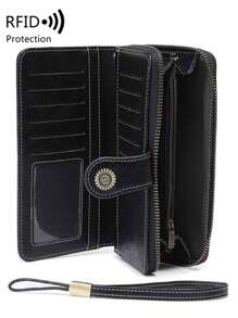 RFID Thời trang nữ cổ điển sức chứa lớn khóa kéo da PU thường ngày đồng xu cho phụ nữ 2 kiểu dáng để lựa chọn cho ví nam ví dài ví đeo tay - màu đen - Xem 10