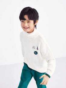 Annil 少年少女冬季時尚白色高領毛衣，保暖極簡風格 - 白色 - 查看 2