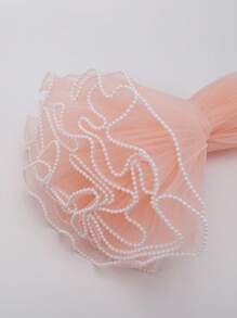 1pc Wavy Organza Flower Wrapping Paper, Pearl Mesh Ribbon, Artificial & Fresh Flower Bouquet Packaging Material, Suitable For Holiday, Wedding, Birthday Decoration, Florist Supply, Diy Flower Arrangement And Packaging Decoration, Back To School Valentine Day