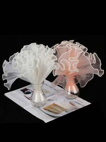 1pc Wavy Organza Flower Wrapping Paper, Pearl Mesh Ribbon, Artificial & Fresh Flower Bouquet Packaging Material, Suitable For Holiday, Wedding, Birthday Decoration, Florist Supply, Diy Flower Arrangement And Packaging Decoration, Back To School Valentine Day