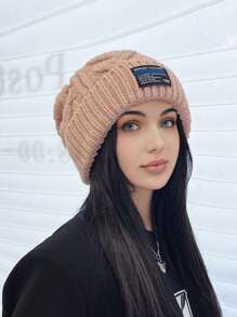 Gorro de invierno a la moda para mujer, gorro cálido para exteriores, tejido de Color sólido, estilo Simple, para parejas, 1 pieza - Caqui - Ver 1