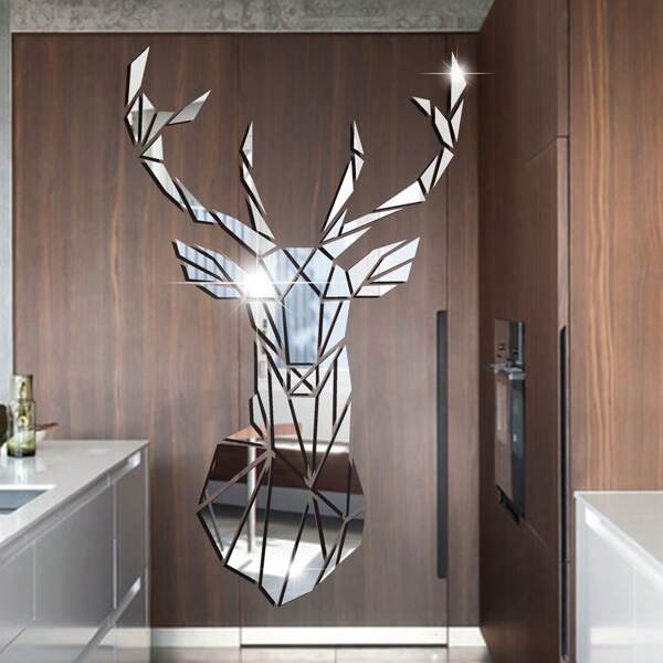 1set Acrylic Deer Head Mirror With Plum Blossom Pattern Modern Style Removable Diy Decorative Wall Stickers For Living Room, Dining Room, Bedroom, Bathroom, Party Decoration, Holiday Decoration, Waterproof Stickers
