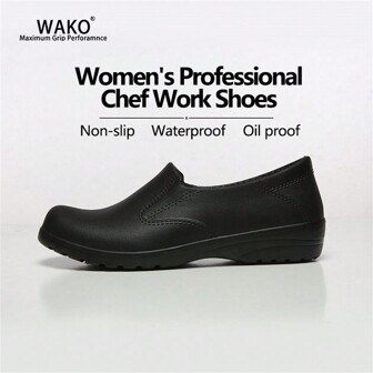 1 Pair Wako Women's Professional Non-slip Chef Shoes Slip Resistant Restaurant Food Service Safety Working Shoes For Women, Hospital Doctor Nursing Surgical Shoes Slip On Clogs, Anti Skid Cook Kitchen Garden Work Shoes Black Color Lightweight Waterproof Oil Resistant 8021