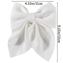 1入組少女簡約優雅韓式白色蝴蝶結髮夾,適用於日常使用 - 白色 - 查看 4