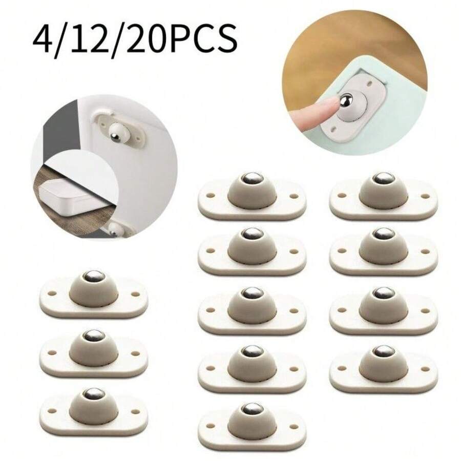 3組12入超耐用不銹鋼家具用360度旋轉輪,配有自粘背膠,適用於櫥櫃、垃圾桶、床頭櫃等家具 - 米色 - 查看 1