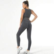 高彈性女士瑜珈褲,提臀,無縫深灰色塑身褲 - 深灰色 - 查看 1