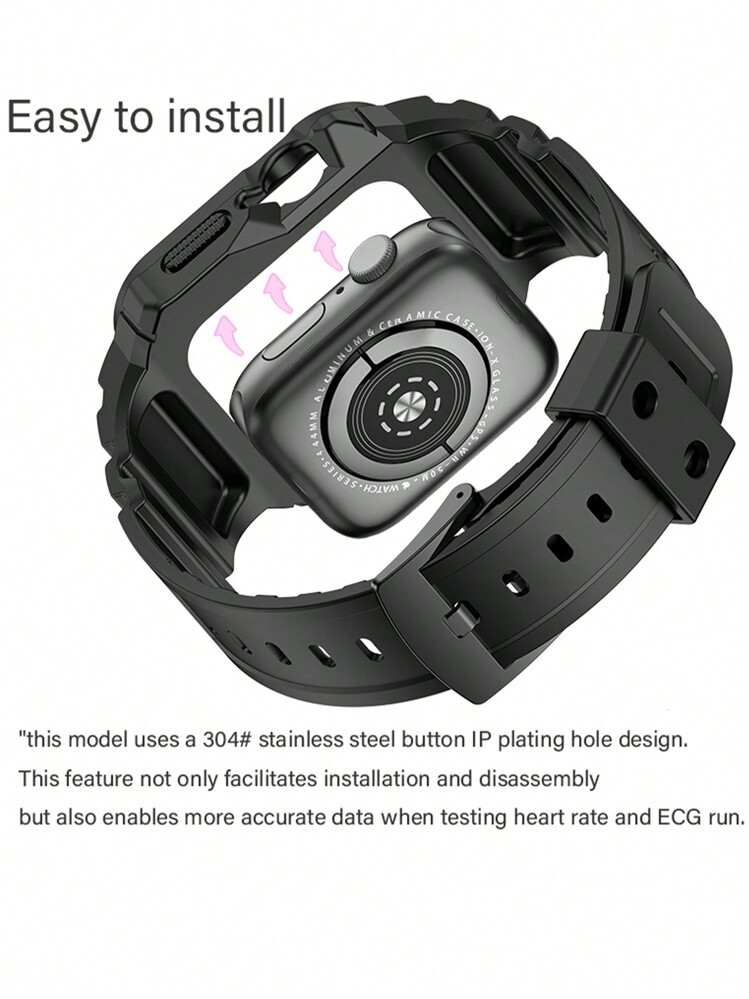 The strap case is compatible with the Apple Watch 9/8/7/6/5/4 generation 40mm, 41mm, 44mm, 45mm Apple Watch SE9/8/7/6/6/5/Men/Women Black PU Sport Series Reinforced Case - Black - View 2