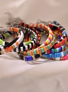 女士彩色手链串珠缠绕珠波西米亚风冲浪珠宝 - 黑與白 - 查看 9