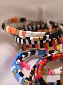 女士彩色手链串珠缠绕珠波西米亚风冲浪珠宝 - 黑與白 - 查看 8