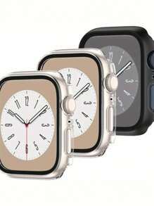 3pcs New Transparent Pc + Tempered Glass Integrated Protective Case, Compatible With Apple Watch Series 6/7 - Multicolor - View 3