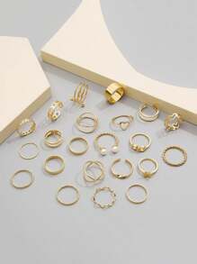 22pcs/set Affordable Hollow Out Heart, Infinity Symbol, Geometric Design Rings - Yellow Gold - View 2