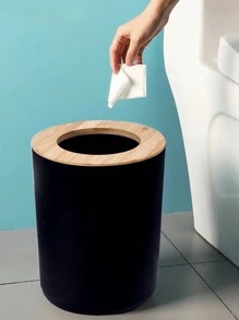Black Trash Can With Bamboo Lid - Black - View 5