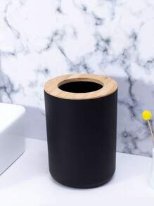 Black Trash Can With Bamboo Lid - Black - View 4