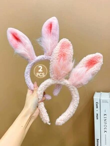 Chicas 2 piezas Cintas para el pelo rosado & blanco felpa con oreja de conejo - Multicolor - Ver 1