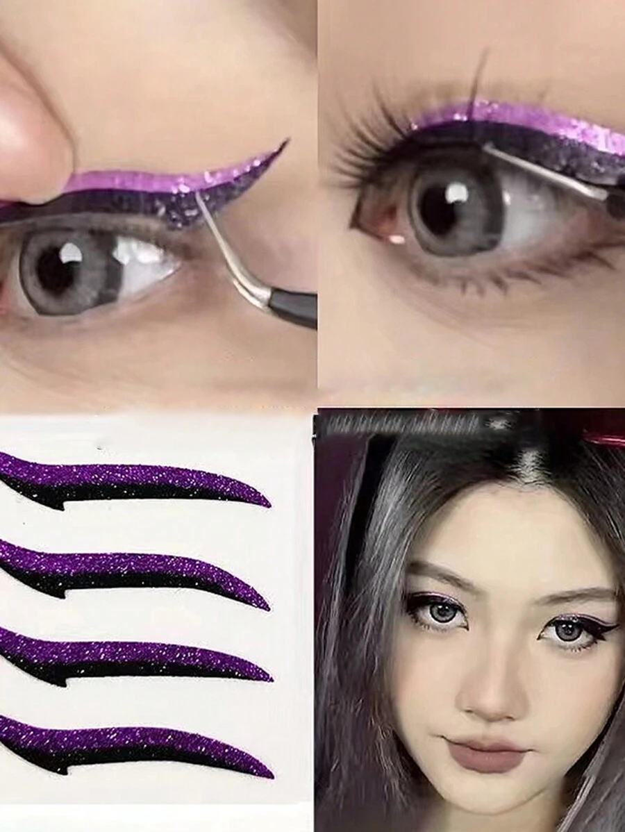 1張10入組紫色眼線和眼影貼紙,自粘貓眼妝 - 紫色 - 查看 1
