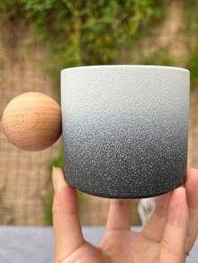 1pc Fashionable Ceramic Coffee Cup With Solid Wood Handle, Ideal For Home And Office Use - Frosted[gradient black] - View 5