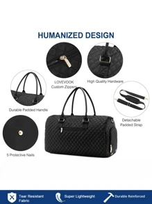 Women's Large Capacity Polyester Luggage Bag With Toiletry Bag And Shoe Compartment, Random Zipper Direction - Black - View 5