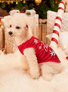 PETSIN 1pc Pet Christmas Reindeer Suit Style Festive Dress Snowflake Print Pet Vest