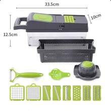 1套蔬菜洋蔥切割器，備有8片刀片的廚房食品切割器，附有容器的切割器，馬鈴薯切片器，廚房切絲機，蔬菜切絲機 - 灰色 - 查看 6