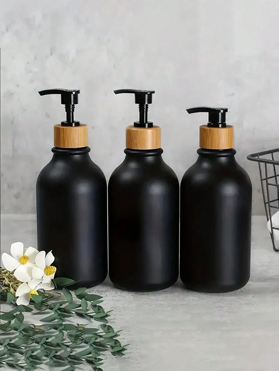 2pcs Pump Bottles Dispenser, Soap Shampoo Dispenser, Pet Shower, Reusable Container With Pump, For Multipurpose Usage In Bathroom, Kitchen Or Makeup Supplies - Black - View 1