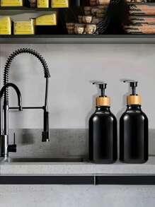 2pcs Pump Bottles Dispenser, Soap Shampoo Dispenser, Pet Shower, Reusable Container With Pump, For Multipurpose Usage In Bathroom, Kitchen Or Makeup Supplies - Black - View 8