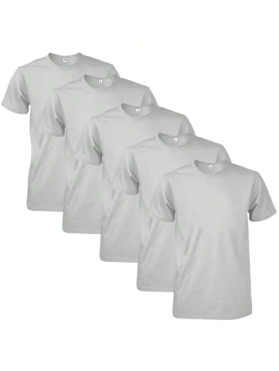 Conjunto 5 Camisetas Básicas Masculinas - Cinza - Visão 1