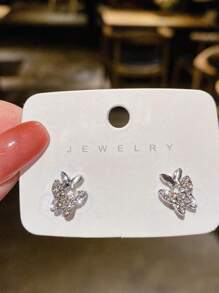 1對法式閃亮水鑽蝴蝶翼形耳環,小巧多變,適合女性日常佩戴 - 蝴蝶型 - 查看 3